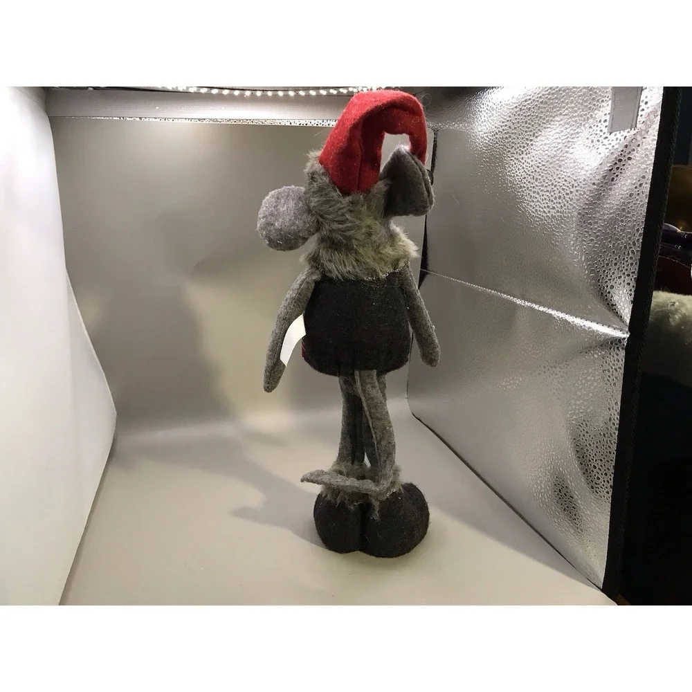 Cute Christmas Mouse ‎ Wearing A Plaid Vest And Santa Hat